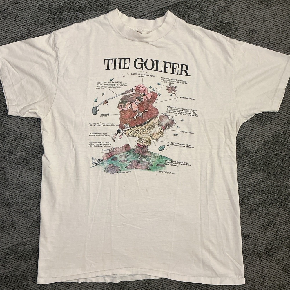 Vintage Hanes Beefy-T The Golfer Gary Patterson T-Shirt XL White Single Stitch